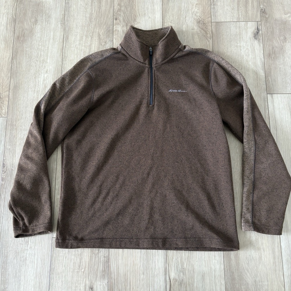 Eddie Bauer Sweater Mens Large Brown Fleece 1/4 Zip Mock Neck Pullover Outdoor